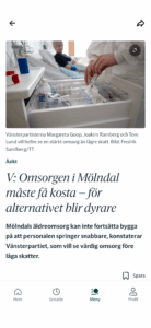 Screenshot från insändare i Mölndalsposten 